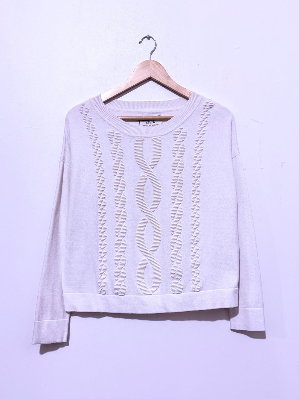Abercrombie & Fitch White Cable-Front Cropped Sweater
